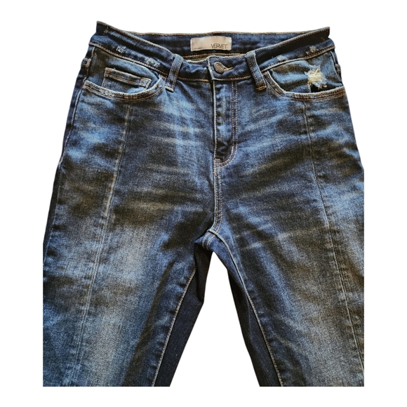 Vervet High Rise Skinny Jeans 27 Dark Wash Distressed Raw Hem Stretch Fit - Picture 2 of 7